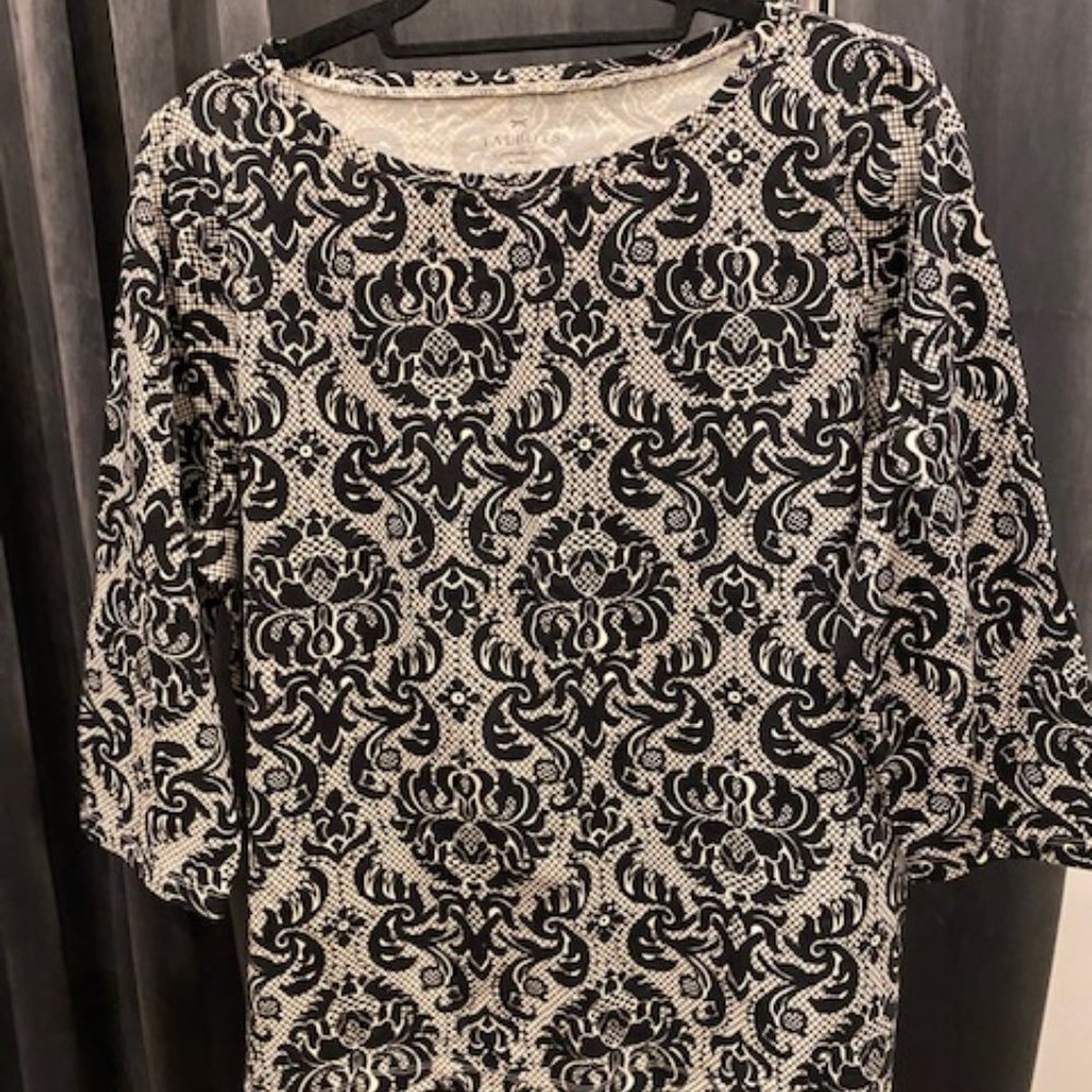 NWT Talbots Womens 3/4 Sleeve Top Black and White  1X